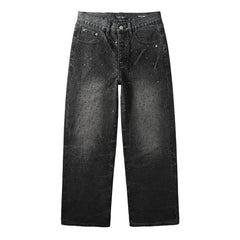 Men’s Oversized Streetwear Jeans in Vintage Black with Full-Length Glitter Detailing and Urban Luxury Vibe 105