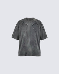 Dark Washed Deconstructed Seam Short Sleeve T-Shirt