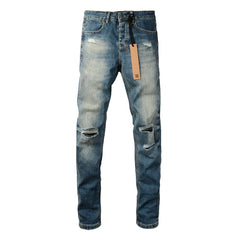 Classic Blue Ripped Knee Skinny Jeans 3018