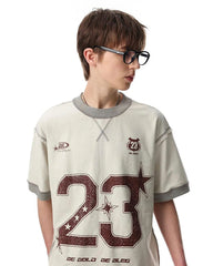 Vintage Number Print Contrast Trim T Shirt