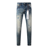 New Pop Style Purple Mens Bleach Pants Made Old Skinny Blue Denim Jeans 9055