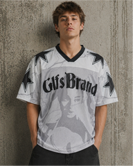 Vintage Mesh Portrait Graphic V-Neck Jersey Tee