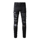 Slim Fit Stretch Black Washed Jeans with Versatile Faux Leather Accents (891-8833)