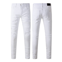 Purple Mens Jean Man Embroidery Pants Embroidered Patches Desinger Denim Trouser Skinny 592
