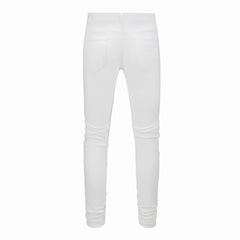 Men's Tight Fit White Jeans with Rhinestone and Patchwork for Street Style 625