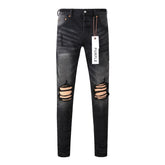 9029 New Fashion Men Black Jeans Distressed Hole Unique Personality