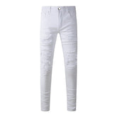 Purple Mens Jean Man Embroidery Pants Embroidered Patches Desinger Denim Trouser Skinny 592