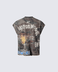 Graffiti Camo Sleeveless Oversized T-Shirt