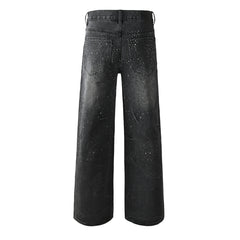 Men’s Oversized Streetwear Jeans in Vintage Black with Full-Length Glitter Detailing and Urban Luxury Vibe 105