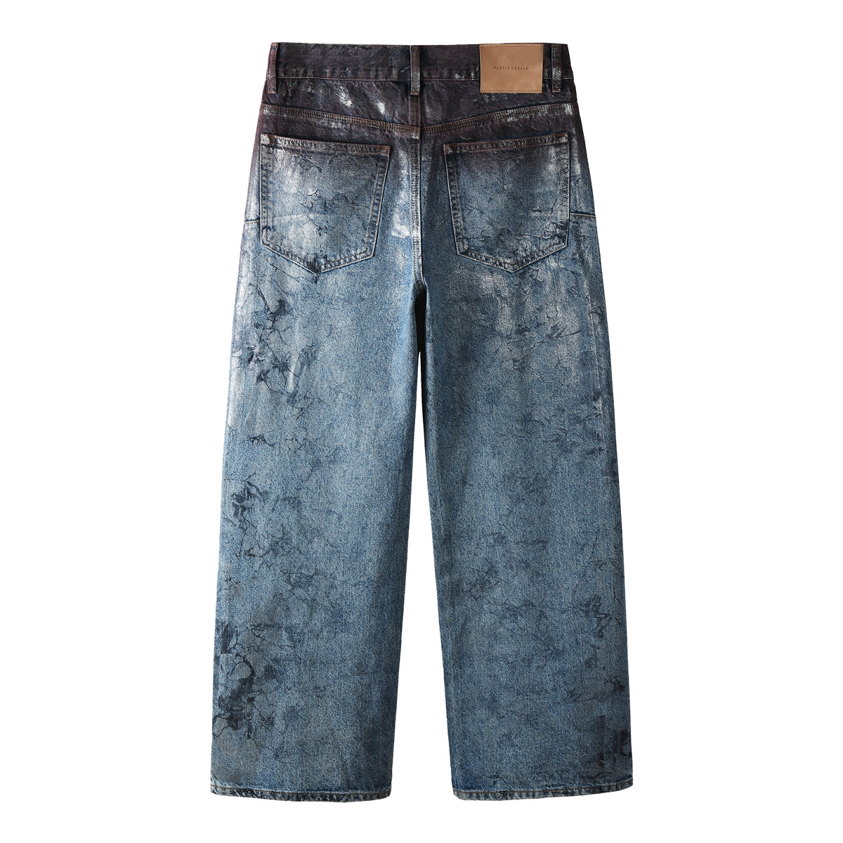 Mens Wide Leg Jeans Blue Denim with Dark Gradient Glossy Finish Vintage Streetwear Style 109