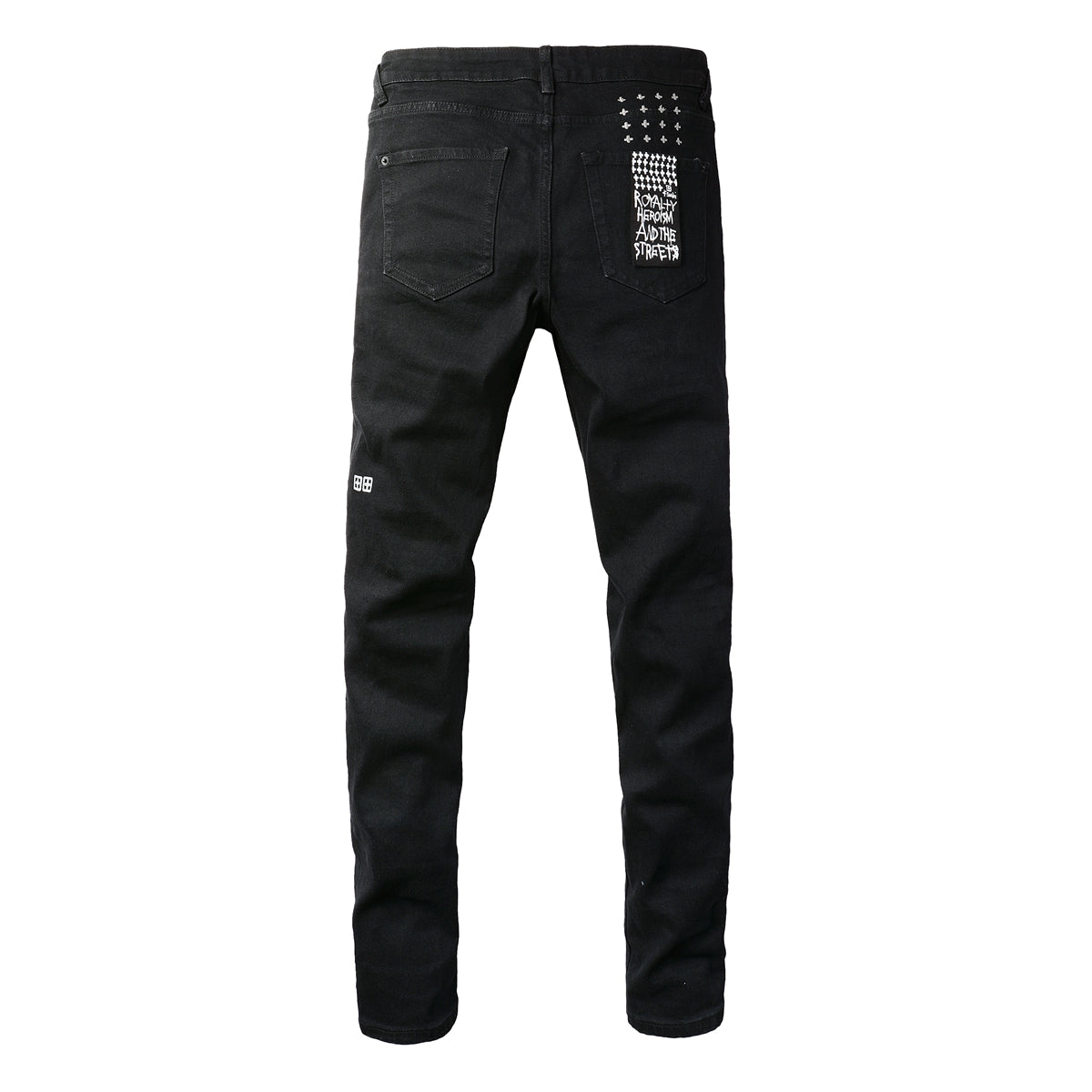 Mid-Rise Black Jeans with Shredded Knees 3005
