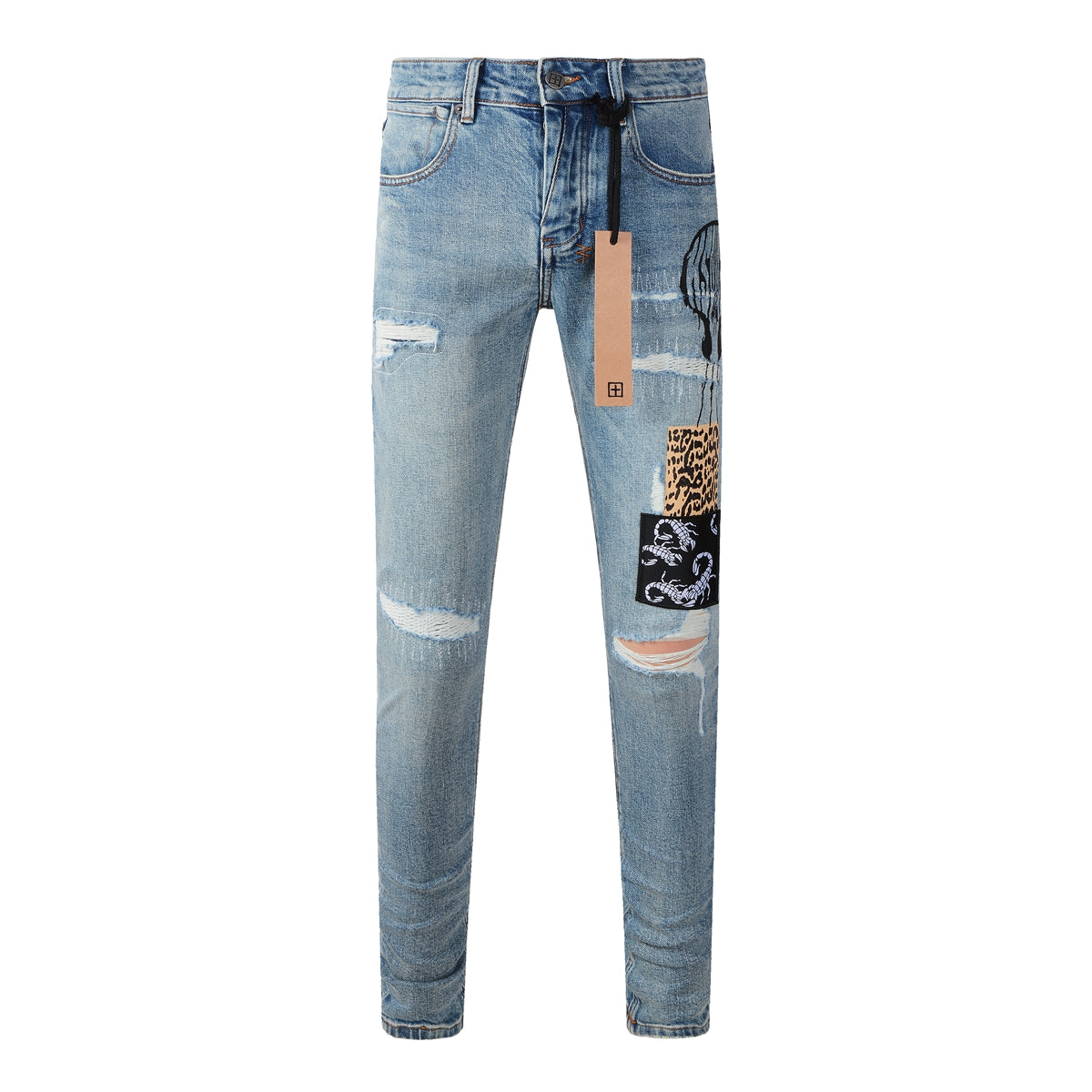 UltraFlex Mid-Rise Sculpting Skinny Jeans with Bold Square Patch Details 3022