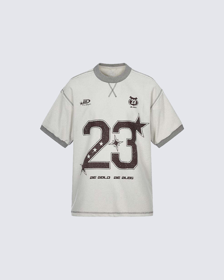 Vintage Number Print Contrast Trim T Shirt