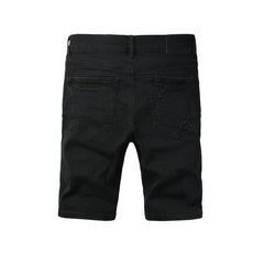 Edgy Distressed Black Denim Shorts with Destroyed Rips for Men’s Summer Fashion 5108