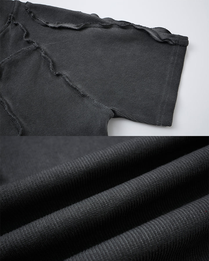 Dark Washed Deconstructed Seam Short Sleeve T-Shirt