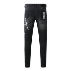 Slim Fit Black Denim with Distressed Details 3015