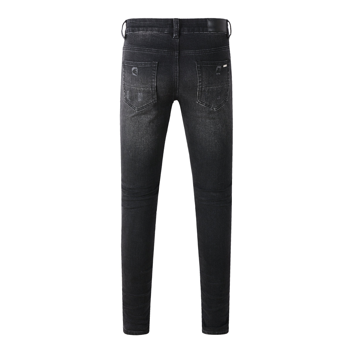 Men's Tight Fit Black Jeans with Paisley Patches and Distressed Details (669-8669)