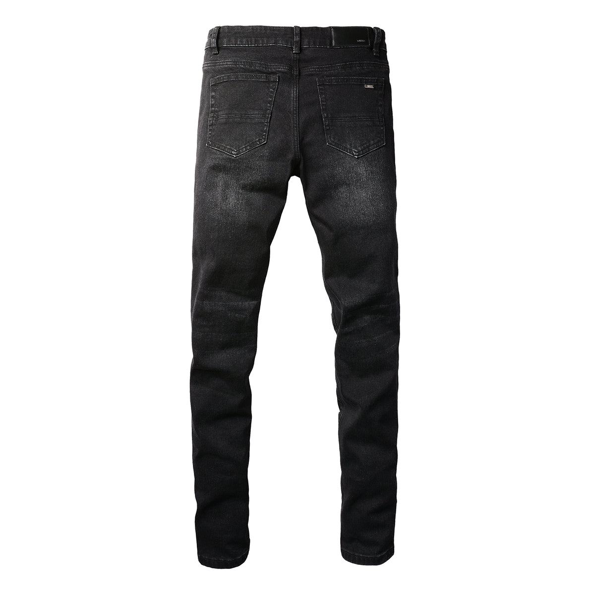 Slim Fit Stretch Black Washed Jeans with Versatile Faux Leather Accents (891-8833)