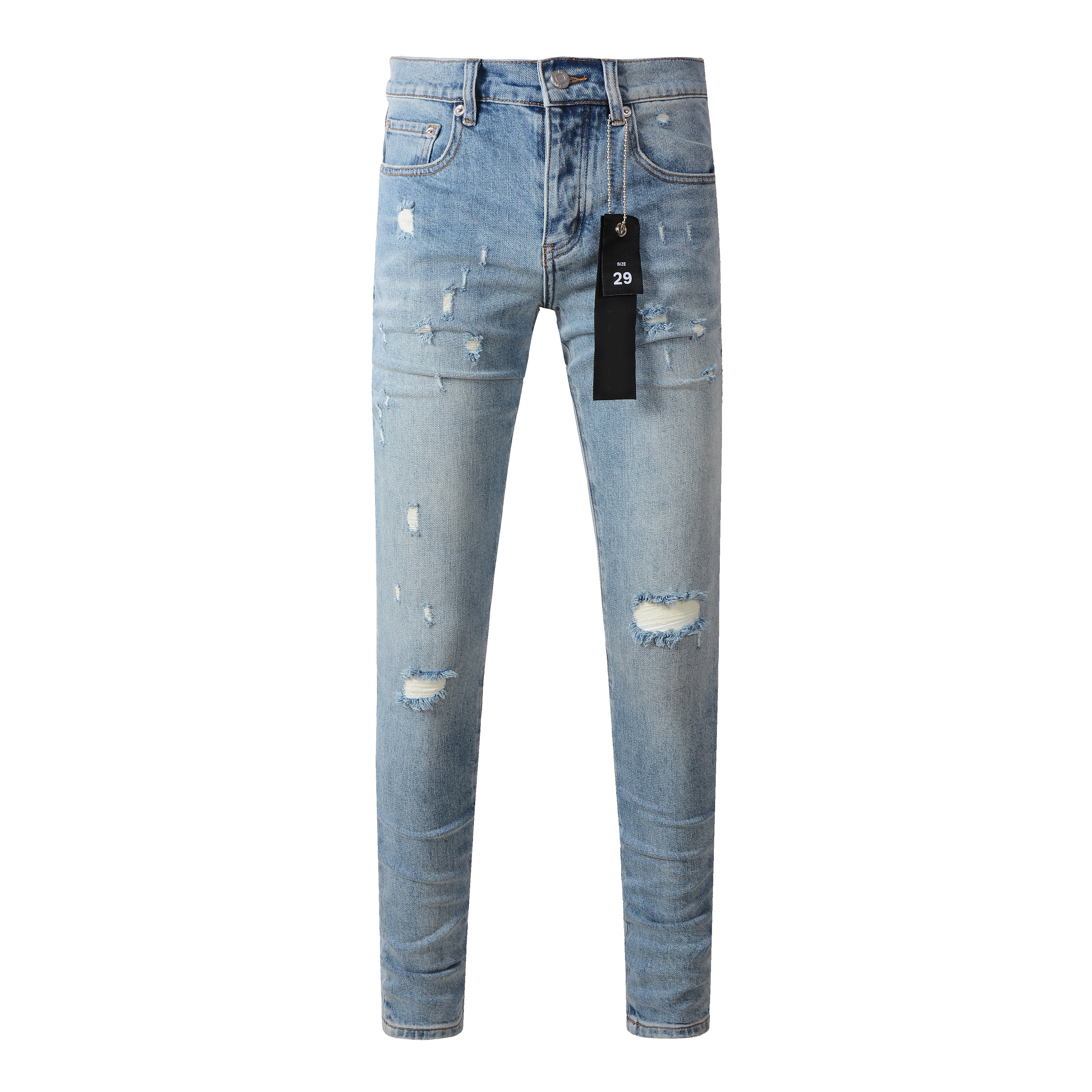 Fashionable Blue Ripped Jeans 9075 Featuring Distressed Design