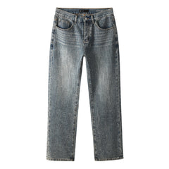 Chic Rhinestone Straight Leg Jeans – Classic High Waist Blue Denim 9140