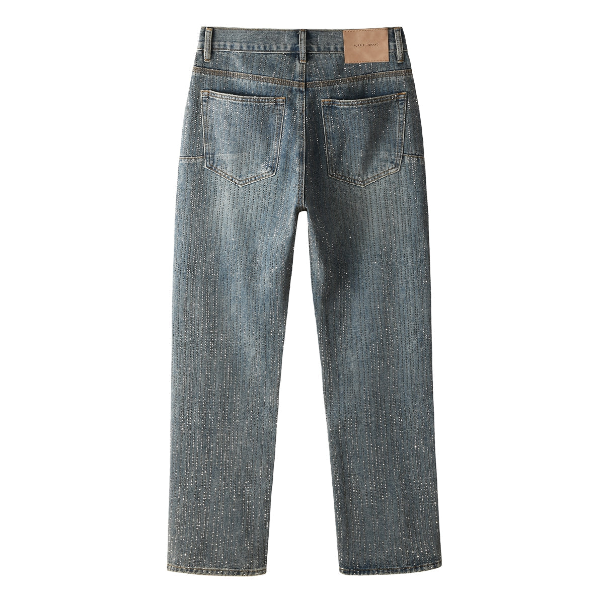 Chic Rhinestone Straight Leg Jeans – Classic High Waist Blue Denim 9140