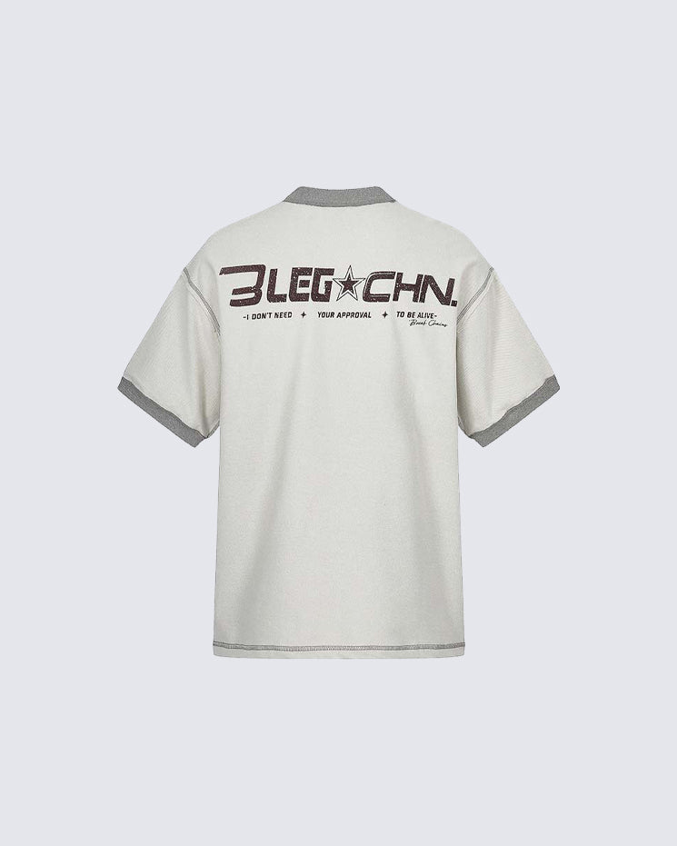Vintage Number Print Contrast Trim T Shirt
