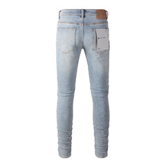 Light Blue Vintage Personality Fashion Ripped Jeans 9010