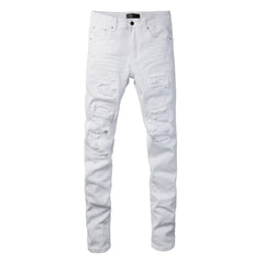 Purple Mens Jean Man Embroidery Pants Embroidered Patches Desinger Denim Trouser Skinny 592