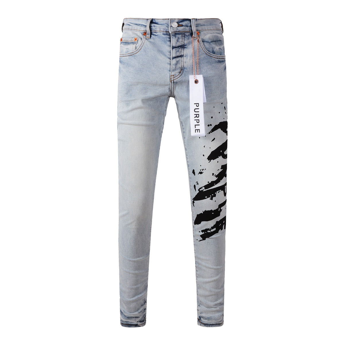 9048 Mens Purple Skinny Jeans with Ripped Detail Fashionable Denim Biker Pants with Patches and Printed Design Jeans Purple