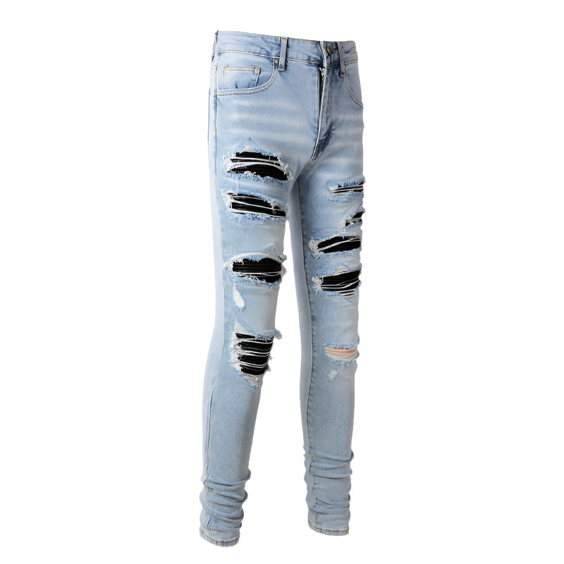 1307 Skinny Biker Jeans for Men Denim High  Quality Slim Fit Straight Leg Trousers