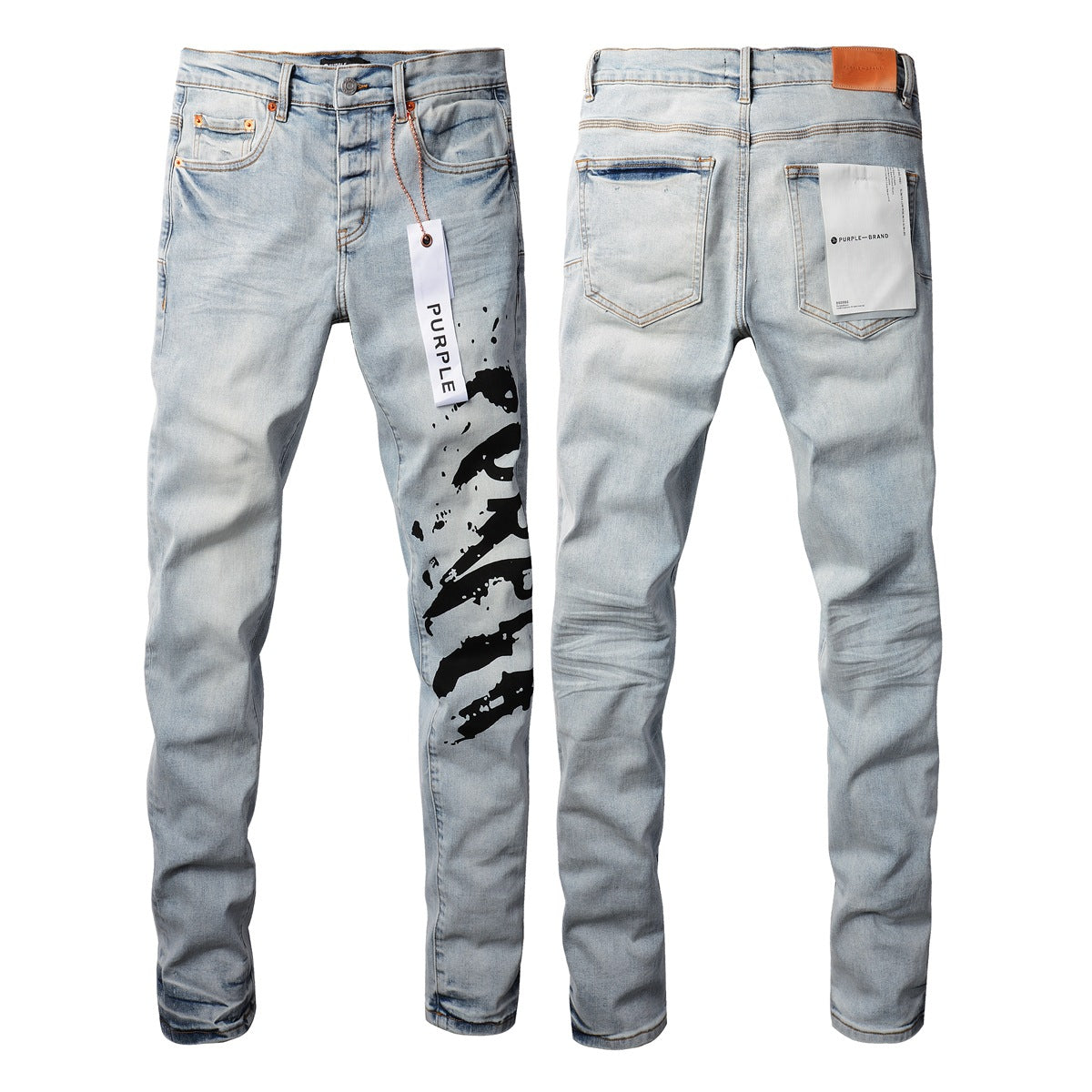 9048 Mens Purple Skinny Jeans with Ripped Detail Fashionable Denim Biker Pants with Patches and Printed Design Jeans Purple