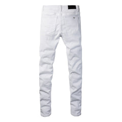 Purple Mens Jean Man Embroidery Pants Embroidered Patches Desinger Denim Trouser Skinny 592