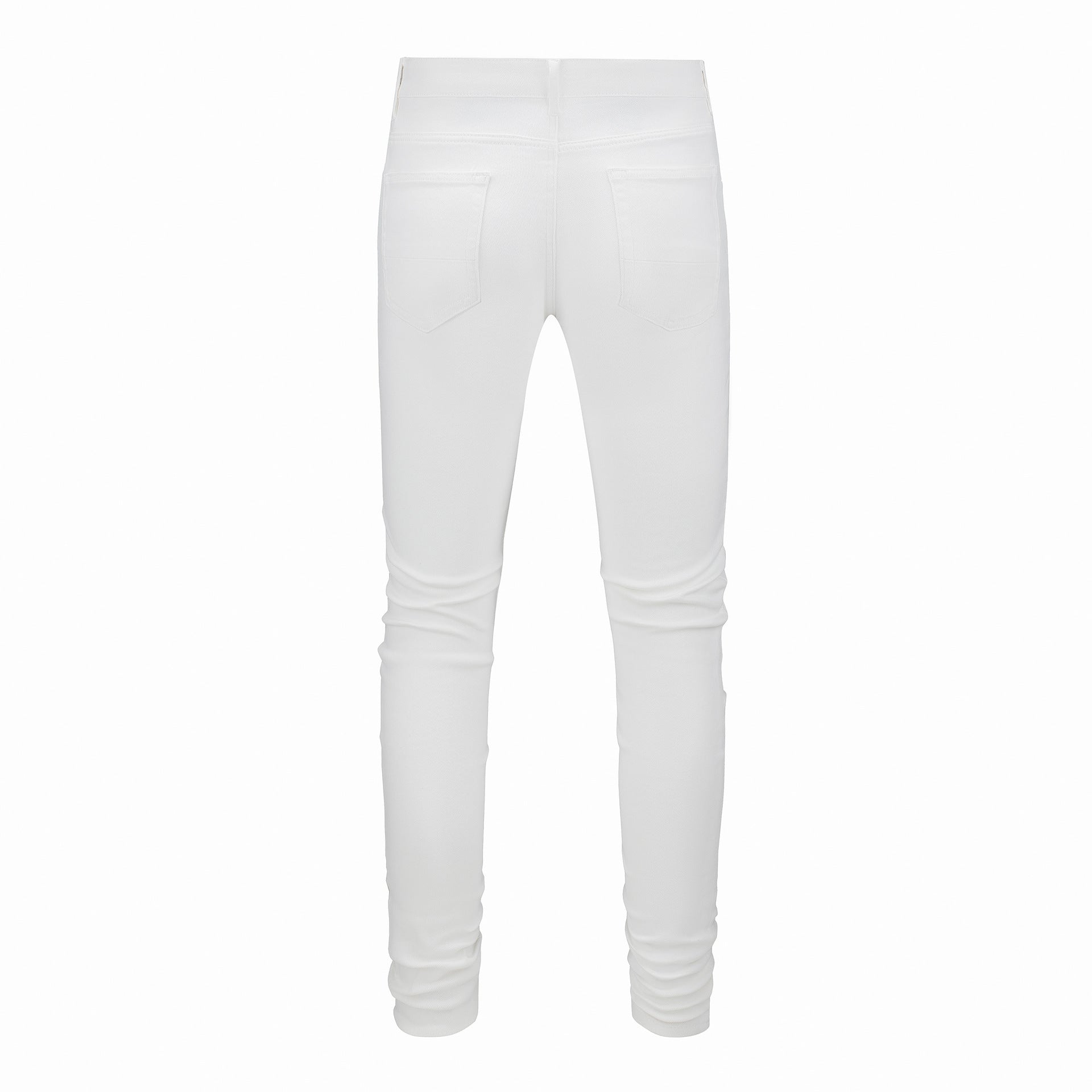 Men's Tight Fit White Jeans with Rhinestone and Patchwork for Street Style 625