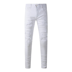 Purple Mens Jean Man Embroidery Pants Embroidered Patches Desinger Denim Trouser Skinny 592